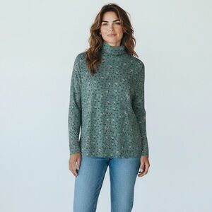 Blair Women’s Teal Floral Turtleneck Sweater 2XL • Long Sleeve